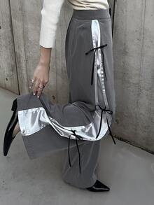 FRIFUL Women's Colorblock Patchwork Drawstring Wide Leg Pants Autumn Going Out Dark Grey Hip Hop Punk - Grey - View 7