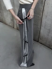 FRIFUL Women's Colorblock Patchwork Drawstring Wide Leg Pants Autumn Going Out Dark Grey Hip Hop Punk - Grey - View 6
