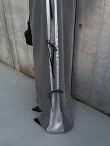 FRIFUL Women's Colorblock Patchwork Drawstring Wide Leg Pants Autumn Going Out Dark Grey Hip Hop Punk - Grey - View 4