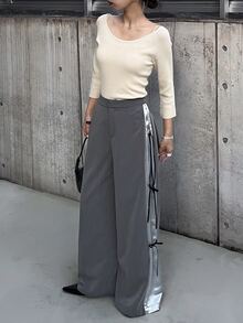 FRIFUL Women's Colorblock Patchwork Drawstring Wide Leg Pants Autumn Going Out Dark Grey Hip Hop Punk - Grey - View 3