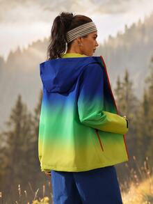 Exploreva Exploreva Women's Gradient Color Zipper Front Hooded Outdoor Softshell Jacket - Blue - View 1
