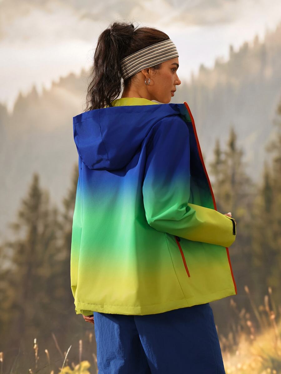 Exploreva Exploreva Women's Gradient Color Zipper Front Hooded Outdoor Softshell Jacket - Blue - View 1