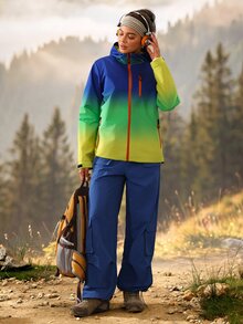 Exploreva Exploreva Women's Gradient Color Zipper Front Hooded Outdoor Softshell Jacket - Blue - View 4