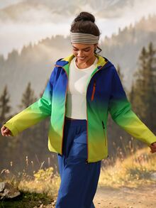 Exploreva Exploreva Women's Gradient Color Zipper Front Hooded Outdoor Softshell Jacket - Blue - View 3