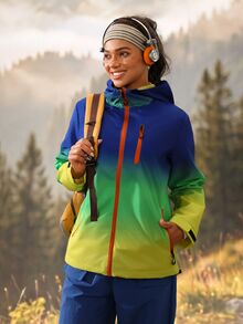 Exploreva Exploreva Women's Gradient Color Zipper Front Hooded Outdoor Softshell Jacket - Blue - View 6
