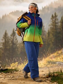 Exploreva Exploreva Women's Gradient Color Zipper Front Hooded Outdoor Softshell Jacket - Blue - View 5
