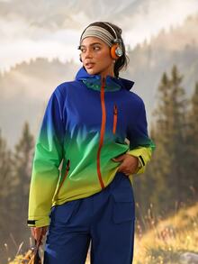 Exploreva Exploreva Women's Gradient Color Zipper Front Hooded Outdoor Softshell Jacket - Blue - View 8