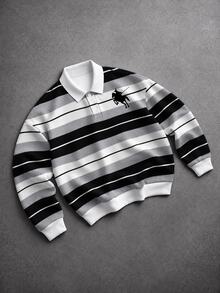 Manfinity EMRG 男士半開襟鈕扣條紋撞色 Polo 衫 - 彩色 - 查看 1