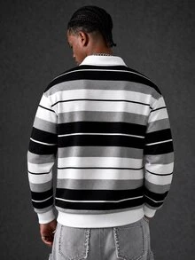 Manfinity EMRG 男士半開襟鈕扣條紋撞色 Polo 衫 - 彩色 - 查看 3