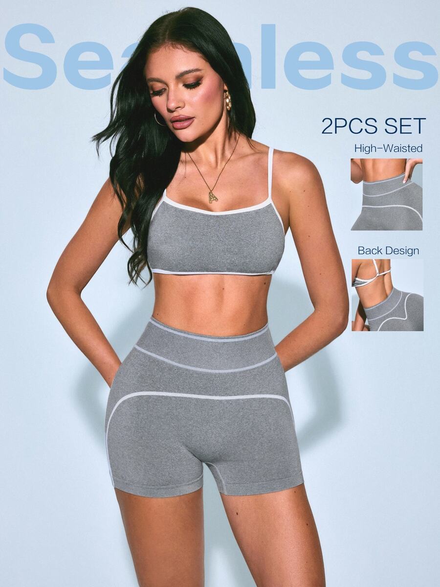 Sovereign Charm Women's Fashion Sexy Sporty Modest Light Sportswear Set Gym Workout Grey Summer - Grey - View 1