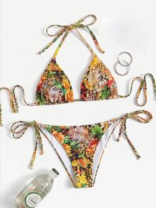 Swim Chiccia Sexy Leopard & Floral Print Bikini Set For Beach Vacation - Multicolor - View 7