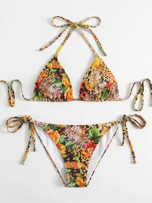 Swim Chiccia Sexy Leopard & Floral Print Bikini Set For Beach Vacation - Multicolor - View 9