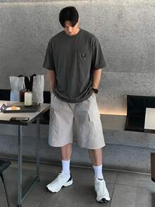 DAZY Summer Label Pocket Black Crew Neck Men's T-Shirt - Dark Grey - View 2