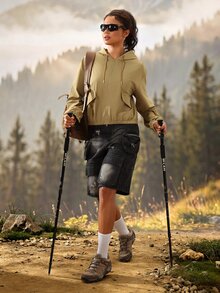 Exploreva Exploreva Solid Zip Up Hooded Outdoor Jacket - Khaki - View 6