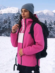 Modviera Women's Letter Pattern Casual Daily Outdoor Softshell Jacket - Pink - View 5