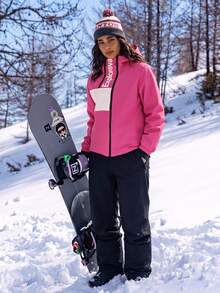 Modviera Women's Letter Pattern Casual Daily Outdoor Softshell Jacket - Pink - View 3