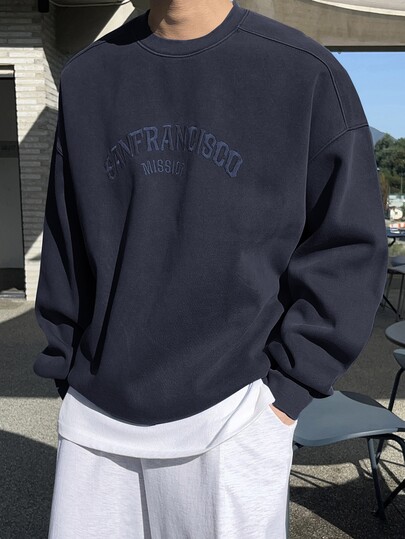 DAZY Men's Autumn Letter Embroidered Pullover Sweatshirt