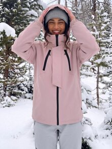 Modviera Women's Solid Color Hooded Casual Daily Outdoor Rain Jacket - Pink - View 5