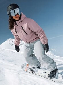 Modviera Women's Solid Color Hooded Casual Daily Outdoor Rain Jacket - Pink - View 3