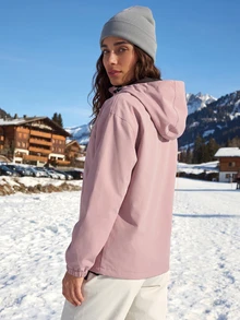 Modviera Women's Solid Color Hooded Casual Daily Outdoor Rain Jacket - Pink - View 2