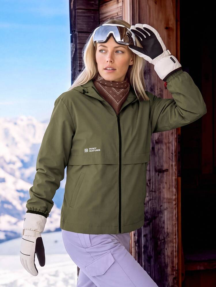 In My Nature Women's Outdoor Zipper Long Sleeve Pocket Jacket Sportswear Hiking Trekking Camping Skiing, For Fall Winter - Army Green - View 1
