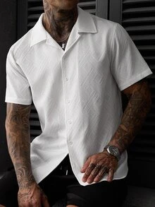 SLATEMANN Men's Single-Breasted Casual Commuter Short Sleeve Shirt - White - View 3