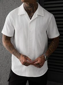 SLATEMANN Men's Single-Breasted Casual Commuter Short Sleeve Shirt - White - View 4