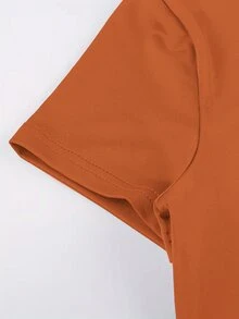 INAWLY Camiseta casual de mujer de manga corta, cuello redondo, de color liso y con pliegues ajustada - Óxido marrón - Ver 3