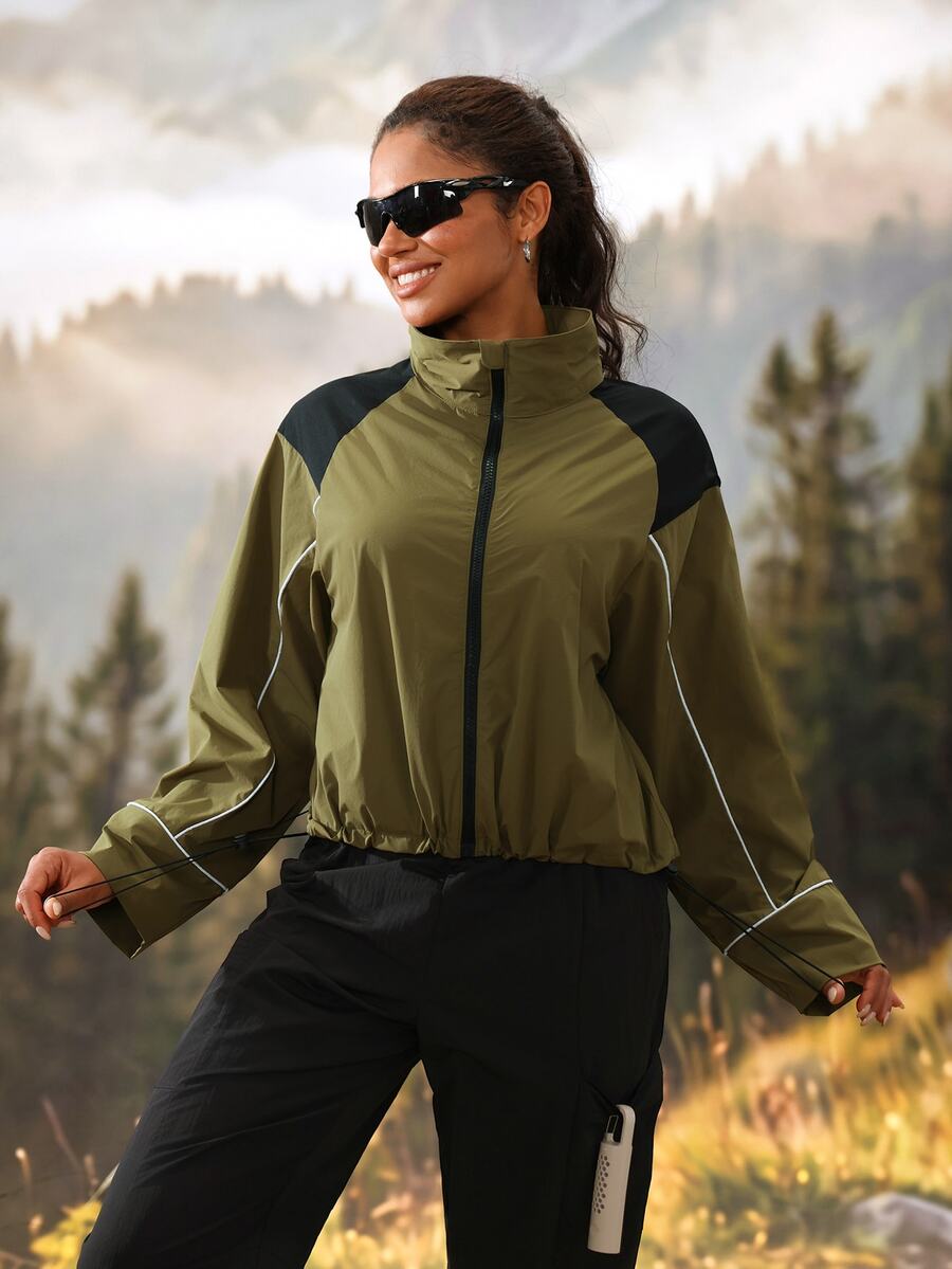 Modviera Women's Outdoor Drawstring Hem Sun Protection Jacket - Dark Green - View 1
