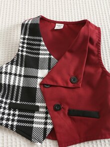 SHEIN 男嬰秋冬紅色三件式正式套裝，適合萬聖節、聖誕節、外出、假期與派對 - 酒紅色 - 查看 4