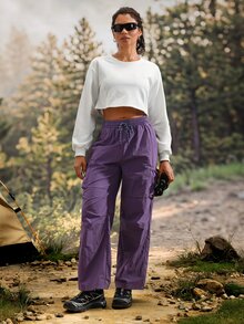 Modviera Women's Drawstring Waist Pocket Loose Outdoor Hiking Pants - Purple - View 6