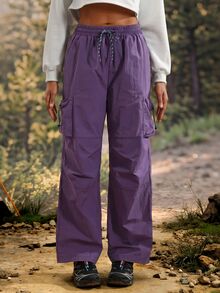 Modviera Women's Drawstring Waist Pocket Loose Outdoor Hiking Pants - Purple - View 1