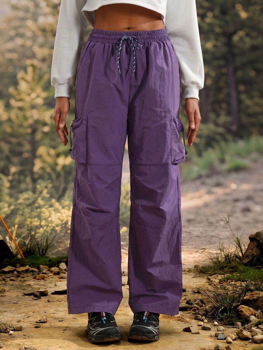 Modviera Women's Drawstring Waist Pocket Loose Outdoor Hiking Pants - Purple - View 1