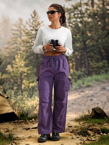 Modviera Women's Drawstring Waist Pocket Loose Outdoor Hiking Pants - Purple - View 5
