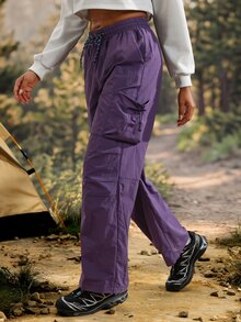 Modviera Women's Drawstring Waist Pocket Loose Outdoor Hiking Pants - Purple - View 3