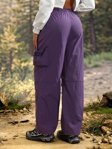 Modviera Women's Drawstring Waist Pocket Loose Outdoor Hiking Pants - Purple - View 2