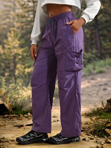 Modviera Women's Drawstring Waist Pocket Loose Outdoor Hiking Pants - Purple - View 4