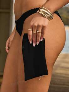 Aralina Summer Resort Vacation Beach Western Trim Detail Pink Floral Two Pieces Bikini Set With Swim Bag - Black - View 4