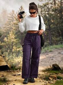 Exploreva Exploreva Solid Split Back Crop Outdoor Tee - White - View 5