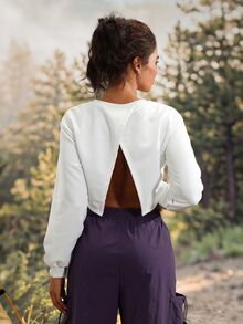 Exploreva Exploreva Solid Split Back Crop Outdoor Tee - White - View 1