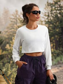 Exploreva Exploreva Solid Split Back Crop Outdoor Tee - White - View 6