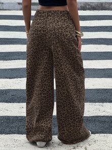 DAZY Women's Fashion Leopard Print Loose Casual Wide Leg Jeans Y2k - Coffee Brown - View 2