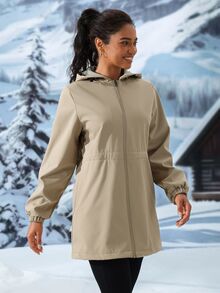 Modviera Women's Long Sleeve Zip-Up Hooded Fleece Outdoor Jacket - Apricot - View 4