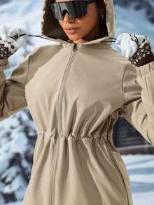 Modviera Women's Long Sleeve Zip-Up Hooded Fleece Outdoor Jacket - Apricot - View 8