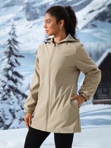 Modviera Women's Long Sleeve Zip-Up Hooded Fleece Outdoor Jacket - Apricot - View 5