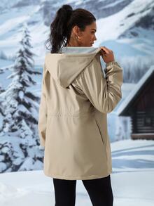 Modviera Women's Long Sleeve Zip-Up Hooded Fleece Outdoor Jacket - Apricot - View 2