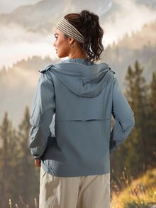 Exploreva Exploreva Zip Up Hooded Sun-Proof Jacket - Dusty Blue - View 2