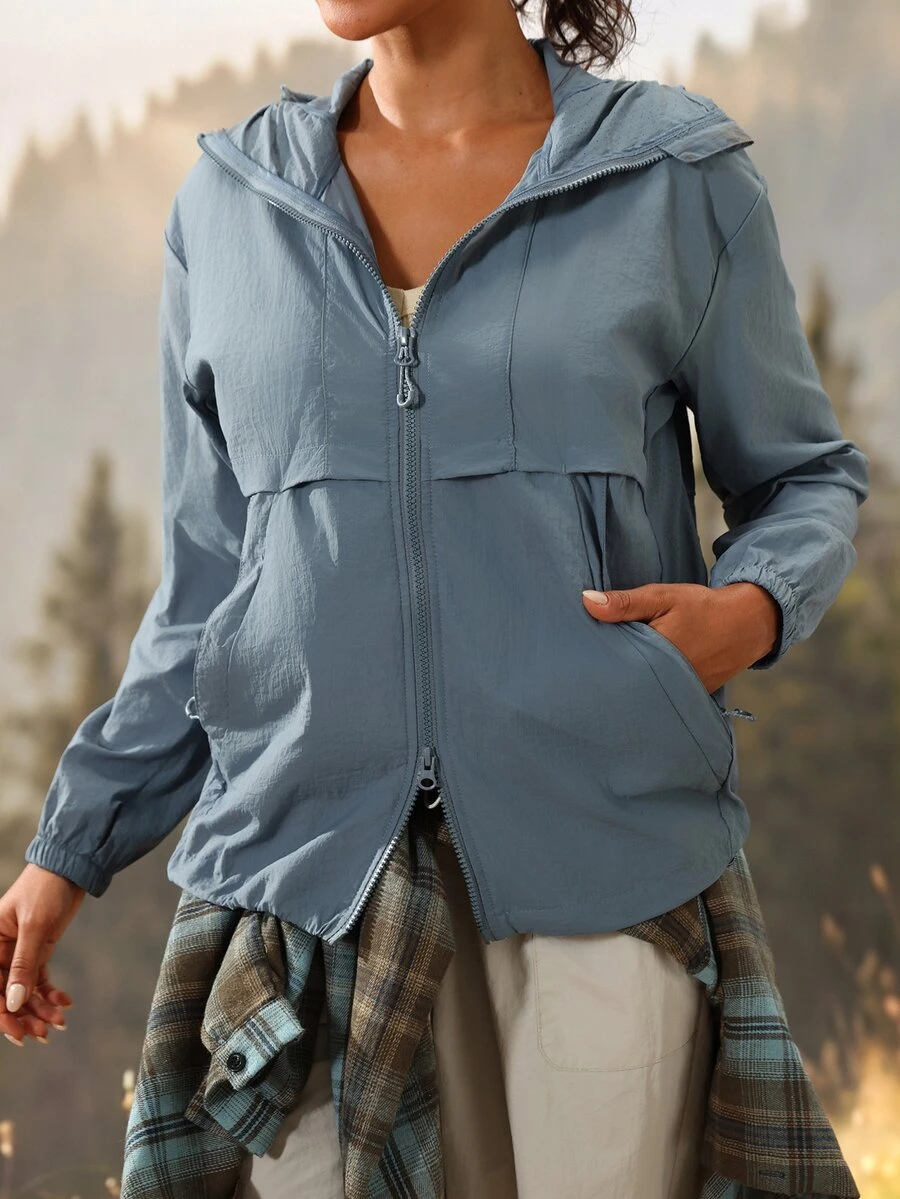Exploreva Exploreva Zip Up Hooded Sun-Proof Jacket - Dusty Blue - View 1