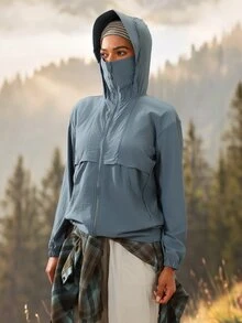 Exploreva Exploreva Zip Up Hooded Sun-Proof Jacket - Dusty Blue - View 6