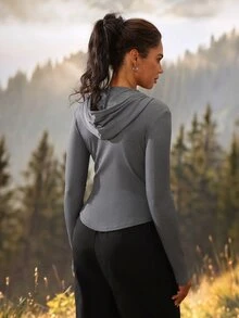 Exploreva Exploreva Women's Grey Hooded Jacket With Zipper Placket And Drawstring - Light Grey - View 2